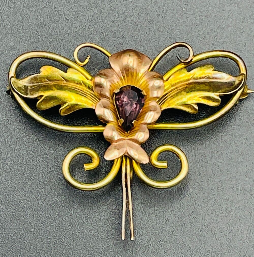 Van Dell 1/20 12K Gold Filled Purple Rhinestone Butterfly Pin Vintage Brooch